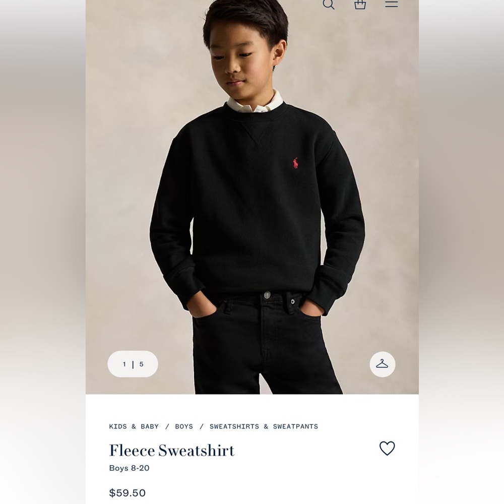 Boys Polo Ralph Lauren Black Fleece Crewneck Sweatshirt
